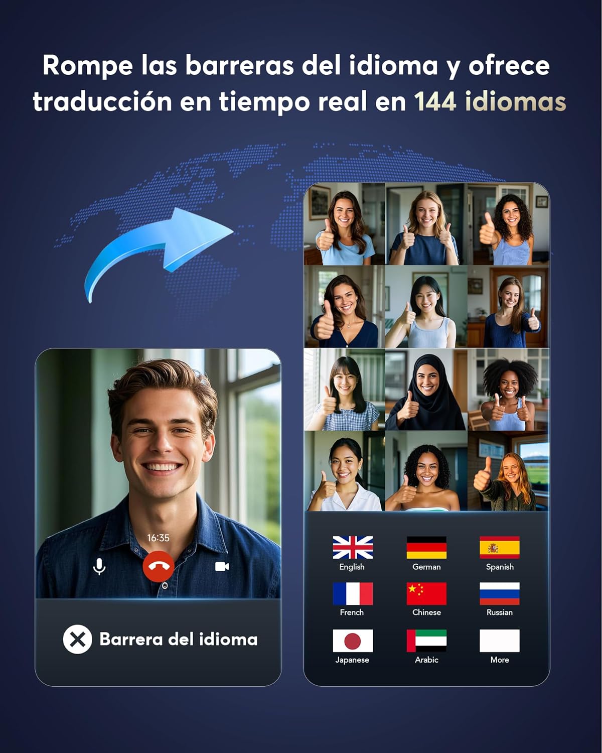 EUQQ Auriculares Traductor en Tiempo Real AI 2025, Traductor Instantáneo de Voz para 144 Idiomas, Auriculares Inalámbricos Bluetooth 5.4 con ENC y App, Ideales para Viajes/Negocios/Aprendizaje - Q10 - Imagen 4