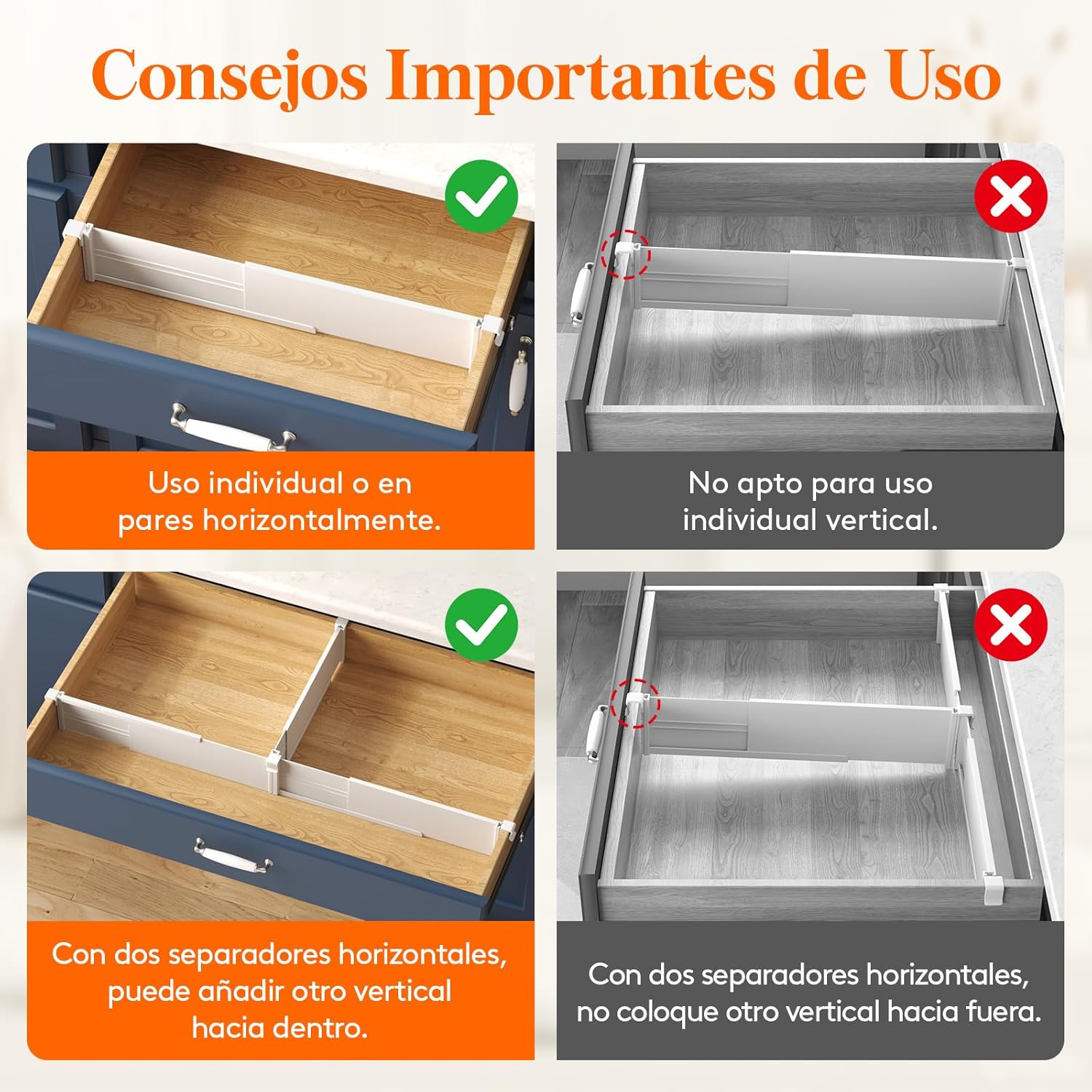 Lifewit Juego de 4 separadores de cajones colgantes ajustables, 8 cm de alto y 25-42,7 cm de largo, organizador de cajones, organizador de cajones, sistema de organización de tocador, divisores - Imagen 2