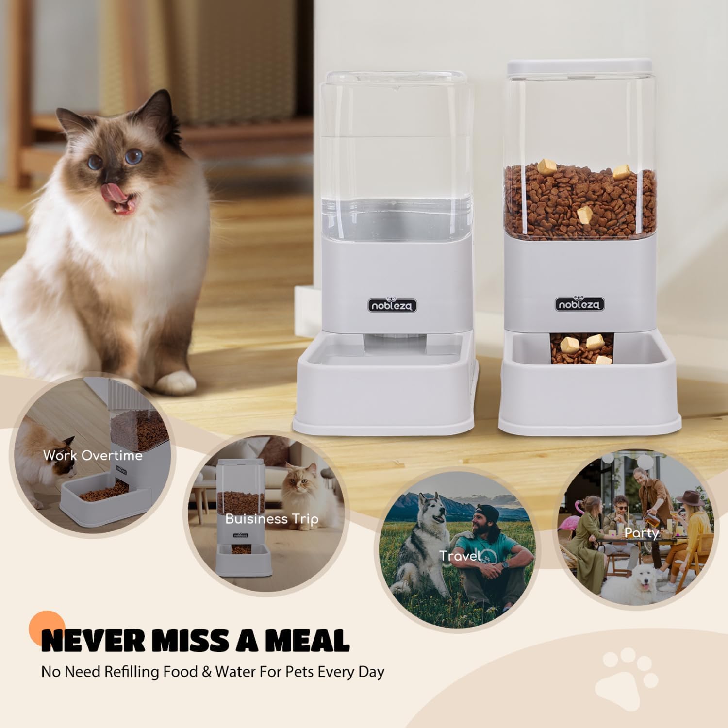 Nobleza Comedero Automático y Bebedero Gatos Perros, Dispensador Comida Gatos y Perros 3.8 L, para Perros y Gatos pequeños y medianos, Pack 2 Unidades - Imagen 3