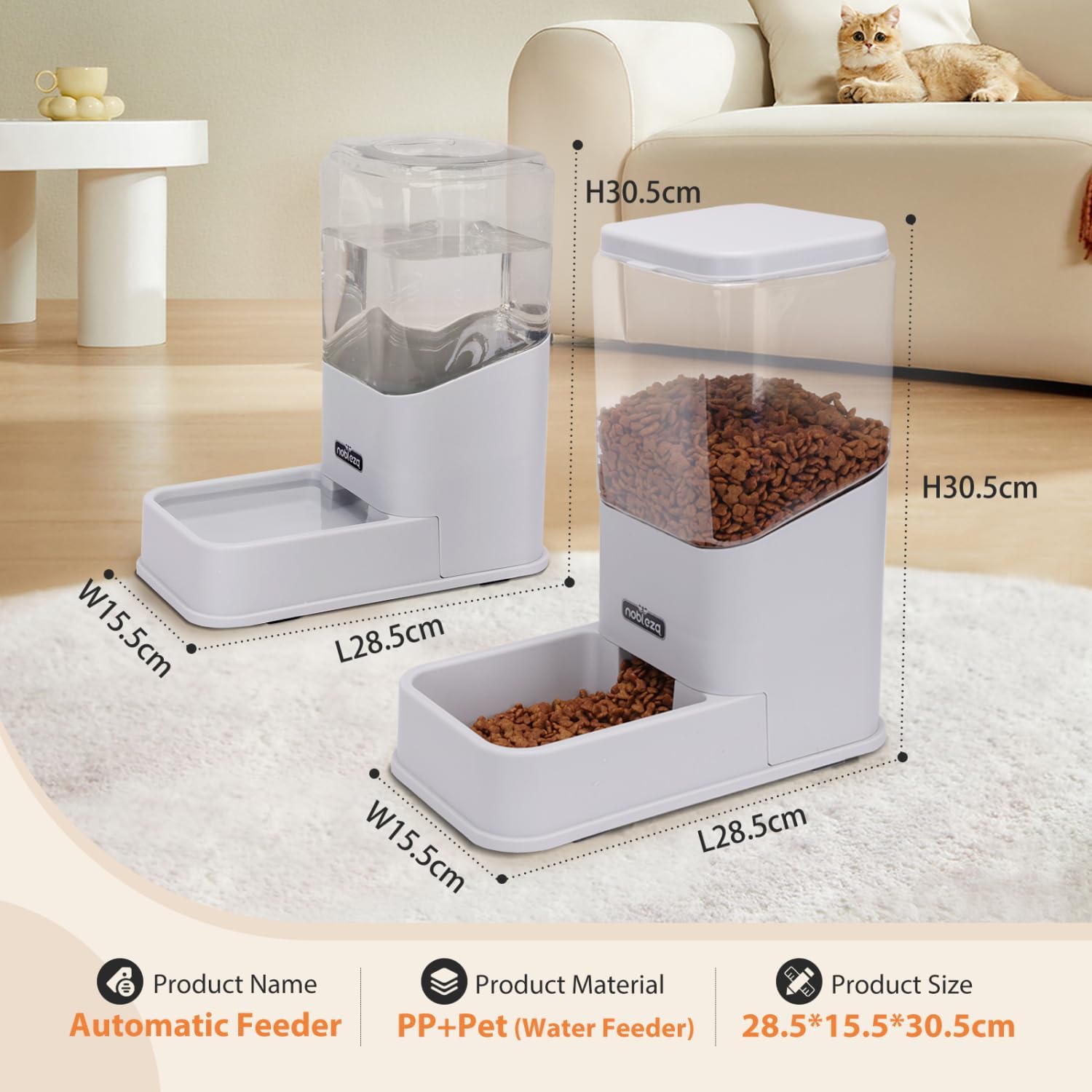 Nobleza Comedero Automático y Bebedero Gatos Perros, Dispensador Comida Gatos y Perros 3.8 L, para Perros y Gatos pequeños y medianos, Pack 2 Unidades - Imagen 4