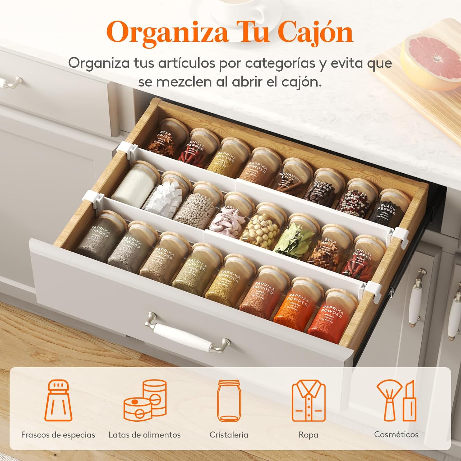 Lifewit Juego de 4 separadores de cajones colgantes ajustables, 8 cm de alto y 25-42,7 cm de largo, organizador de cajones, organizador de cajones, sistema de organización de tocador, divisores - Imagen 3