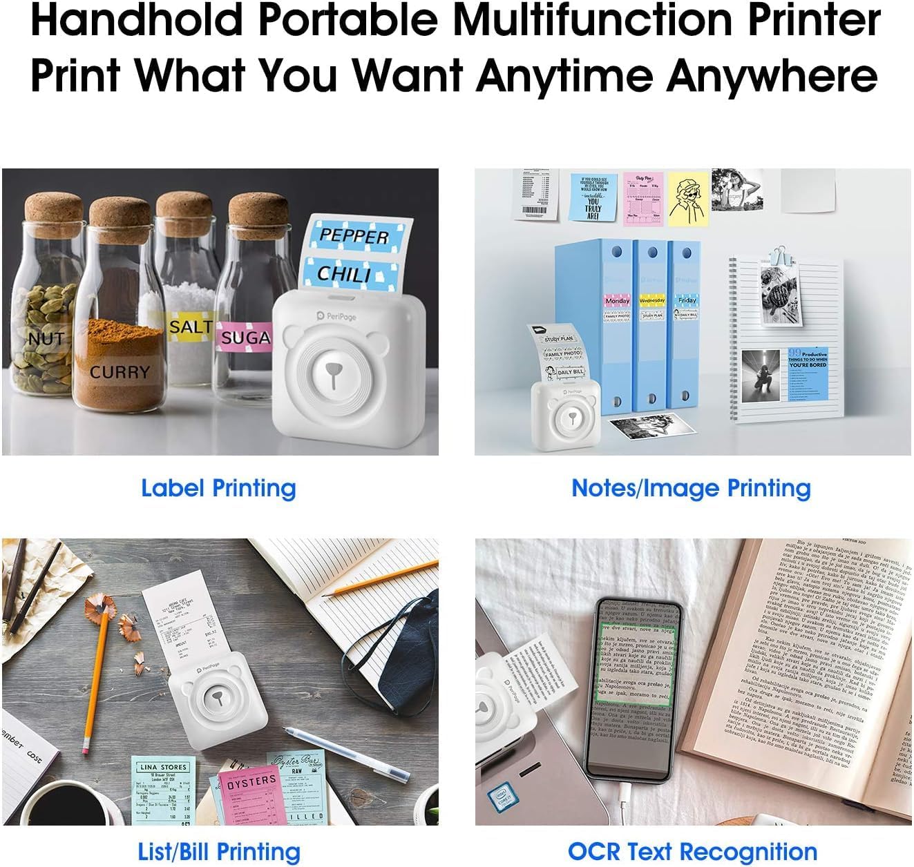 PeriPage Buyounger Mini Impresora de Fotos térmica Bluetooth Impresora sin Tinta portátil multifunción tamaño pequeño Negro y Blanco Impresora para DIY Fotos, Notas - Imagen 3