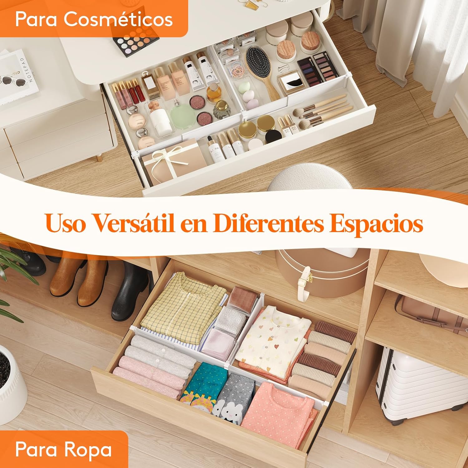 Lifewit Juego de 4 separadores de cajones colgantes ajustables, 8 cm de alto y 25-42,7 cm de largo, organizador de cajones, organizador de cajones, sistema de organización de tocador, divisores - Imagen 4
