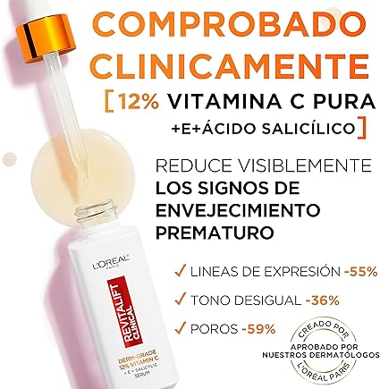 L'Oréal Paris Sérum Facial 12% Pura Vitamina C , Piel más luminosa y poros menos visibles, Reduce las arrugas, la despigmentación y los poros, Revitalift Clinical, 30 ml - Imagen 3