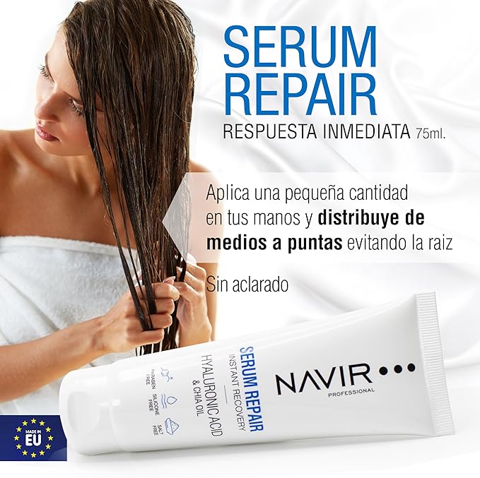 Sérum pelo seco y dañado con Ácido Hialurónico, Keratina y Aceite de Chía – Anti Frizz e hidratación profunda - Imagen 3