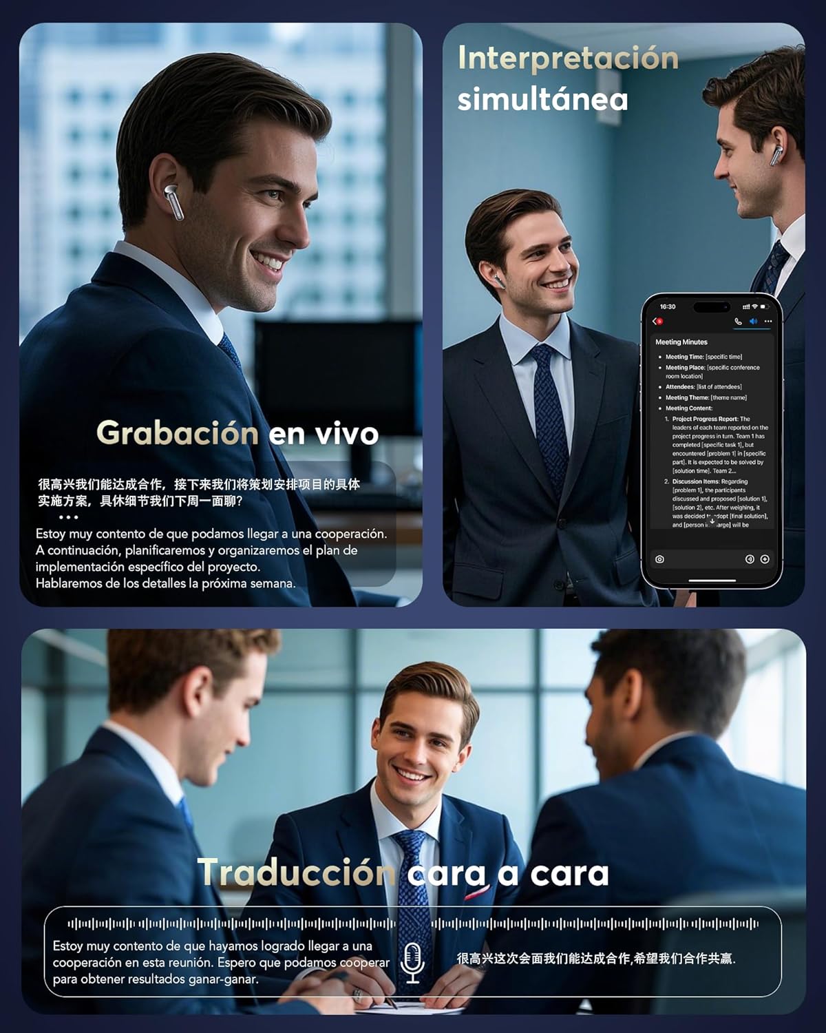 EUQQ Auriculares Traductor en Tiempo Real AI 2025, Traductor Instantáneo de Voz para 144 Idiomas, Auriculares Inalámbricos Bluetooth 5.4 con ENC y App, Ideales para Viajes/Negocios/Aprendizaje - Q10 - Imagen 3