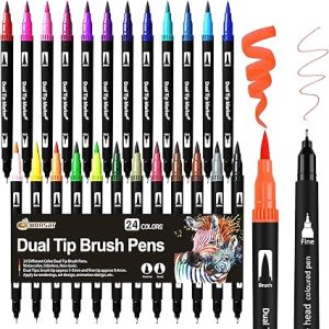 24 Rotuladores colores variados, punta pincel y punta fina