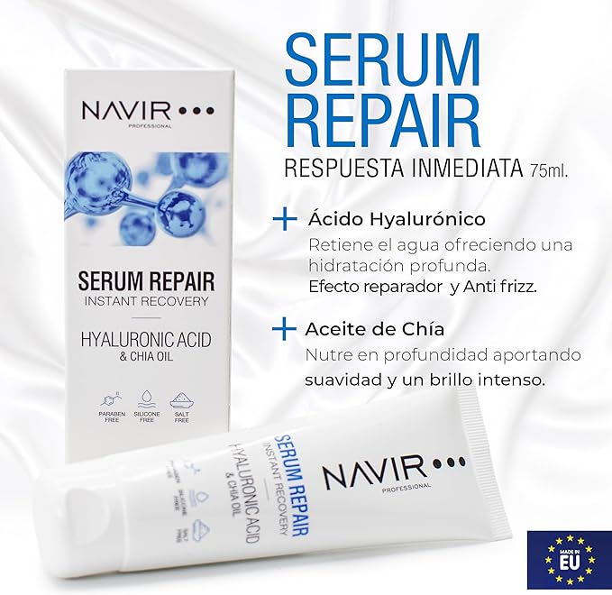 Sérum pelo seco y dañado con Ácido Hialurónico, Keratina y Aceite de Chía – Anti Frizz e hidratación profunda - Imagen 2