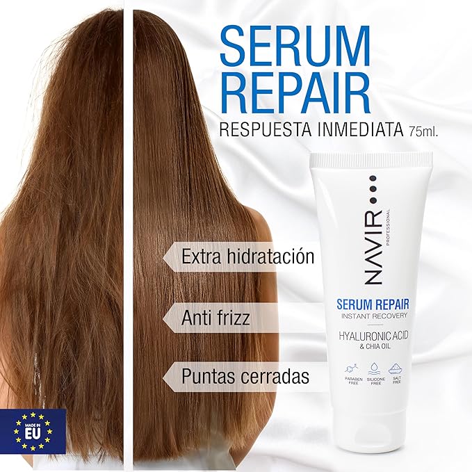 Sérum pelo seco y dañado con Ácido Hialurónico, Keratina y Aceite de Chía – Anti Frizz e hidratación profunda - Imagen 4