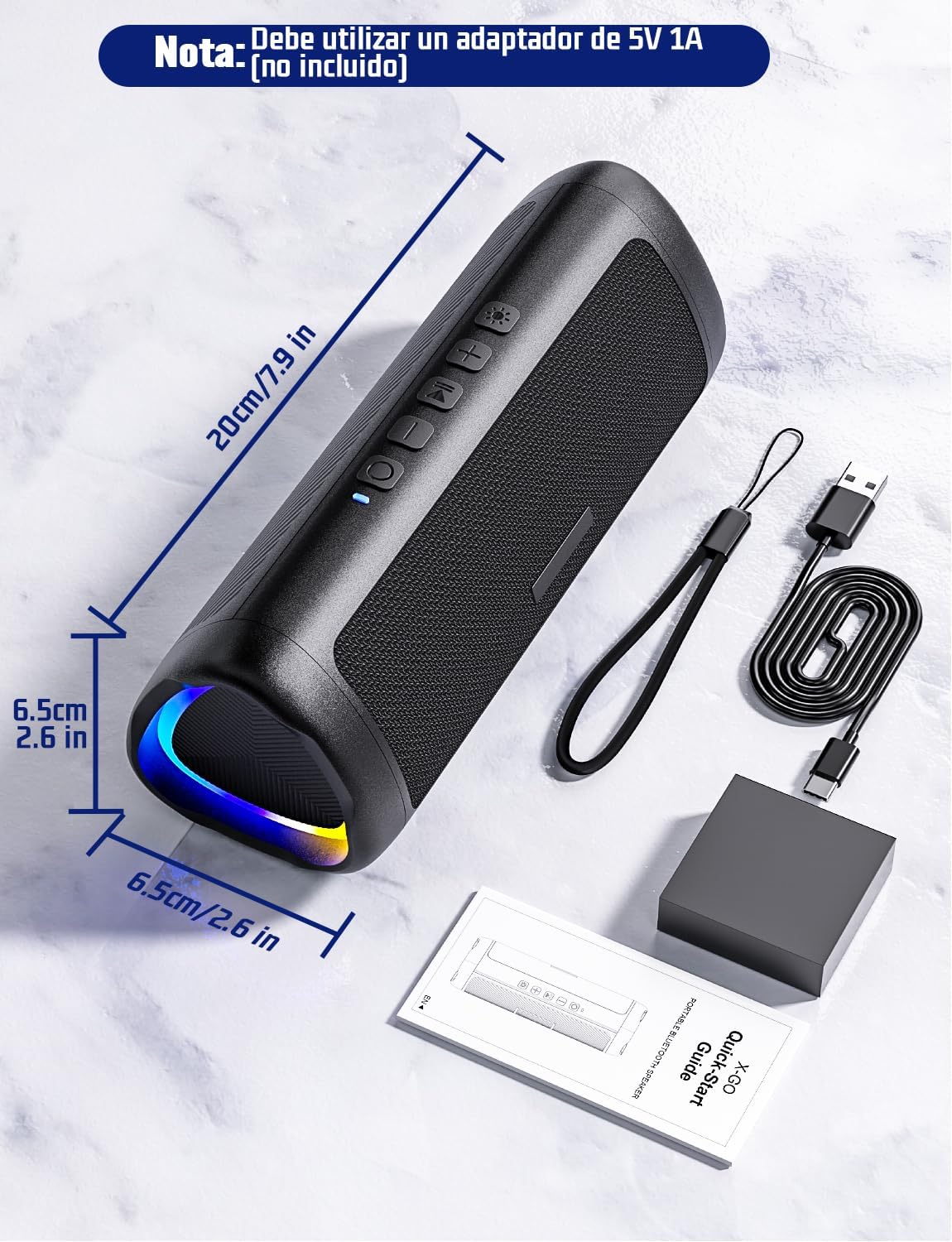 UOHHBOE Altavoz Bluetooth 5.3, 30W Altavoz Bluetooth Potente con Luz LED de Color, Bajos Potentes y Agudos Claros, Impermeable IPX5, 24H de Reproducción Bluetooth Speaker con Emparejamiento TWS - Imagen 2