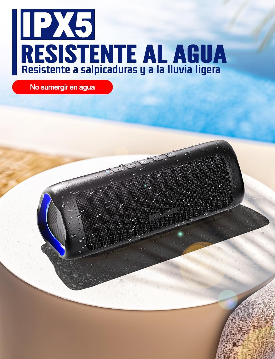 UOHHBOE Altavoz Bluetooth 5.3, 30W Altavoz Bluetooth Potente con Luz LED de Color, Bajos Potentes y Agudos Claros, Impermeable IPX5, 24H de Reproducción Bluetooth Speaker con Emparejamiento TWS - Imagen 4