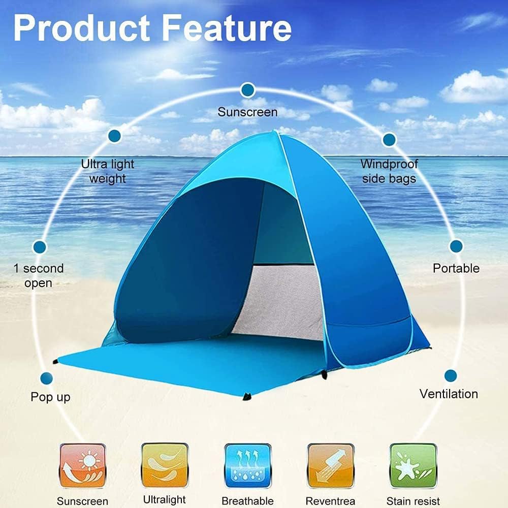 Tienda de Playa para 1-3 personas Anti-UV Protección Solar UPF 50, Portátil para Jardín, Camping, Viajes, Pesca, Picnic y Deportes al Aire Libre (165*150*110)cm - Imagen 2