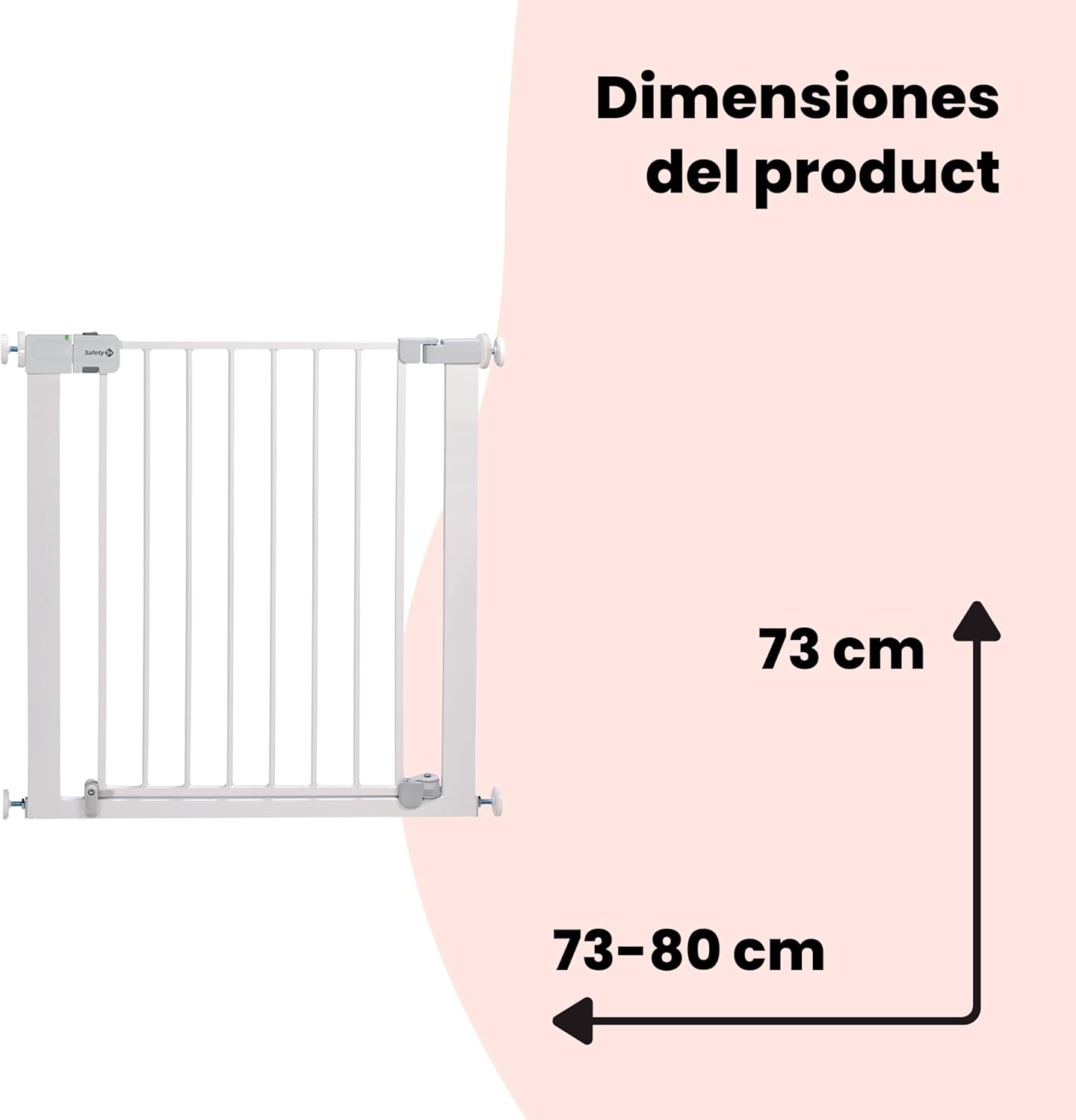 Safety 1st Auto Close, Barrera Seguridad Niños Escalera a Presión, 73–80cm (máx. 136cm), Valla Seguridad Infantil Automática, Apertura Una Mano, Sin Tornillos (Sin Taladros), Doble Bloqueo, Blanca - Imagen 2