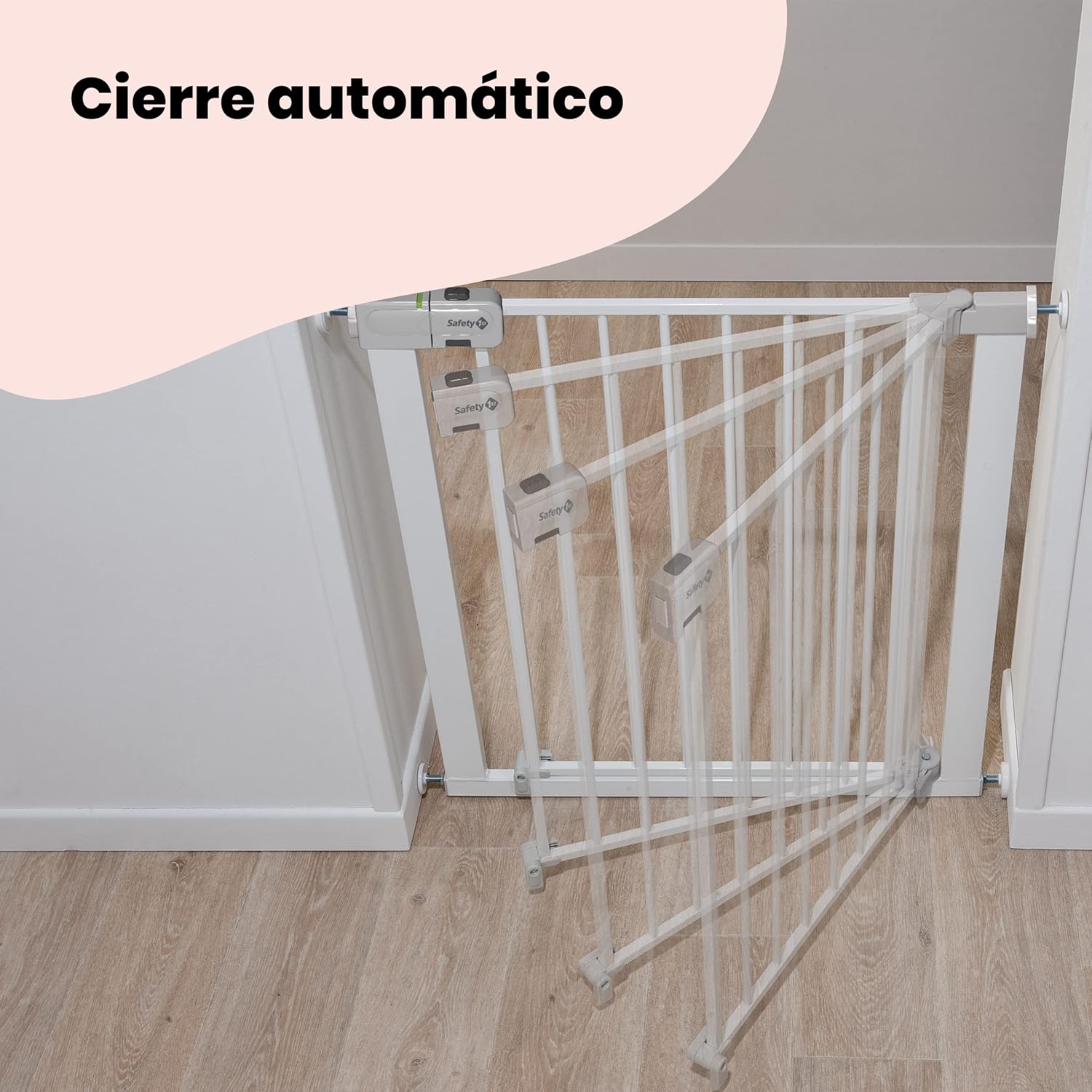 Safety 1st Auto Close, Barrera Seguridad Niños Escalera a Presión, 73–80cm (máx. 136cm), Valla Seguridad Infantil Automática, Apertura Una Mano, Sin Tornillos (Sin Taladros), Doble Bloqueo, Blanca - Imagen 4