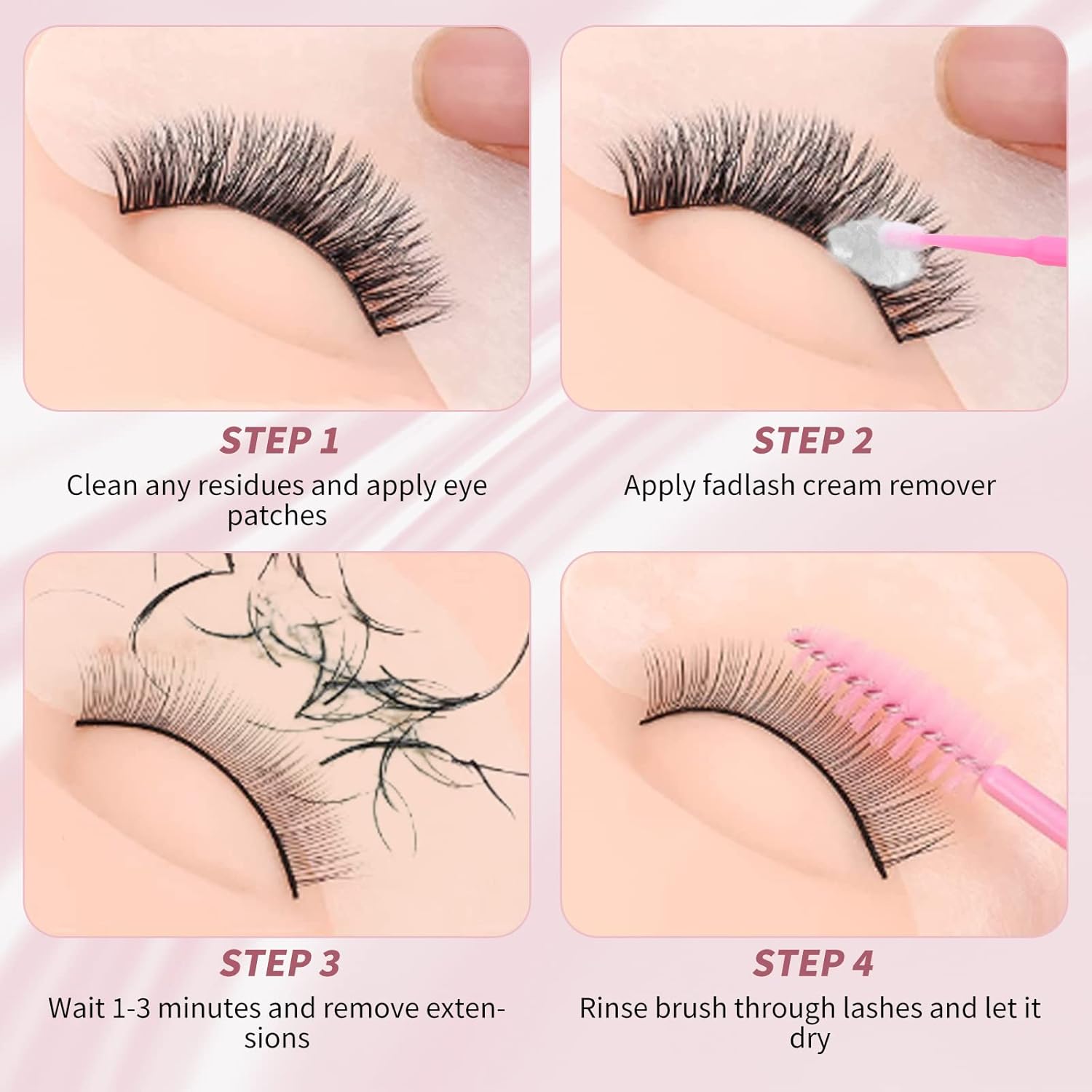 Removedor de Extensiones de Pestañas 10g Removedor de Disuelve Potente para Extensiones de Pestañas Removedor de Pegamento de Pestañas Baja Irritación para Piel Sensible(Rosa) - Imagen 4