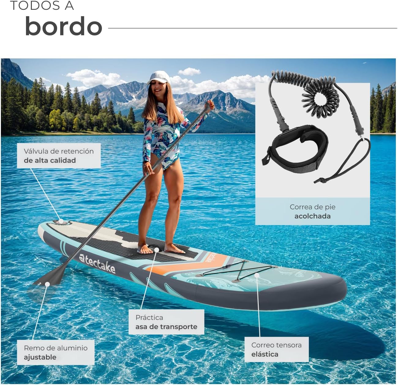 Tabla de Paddle Surf Hinchable Con Remo 2 en 1, Asiento de Kayak, Bomba de Aire, Mochila de Transporte y Accesorios - Imagen 3