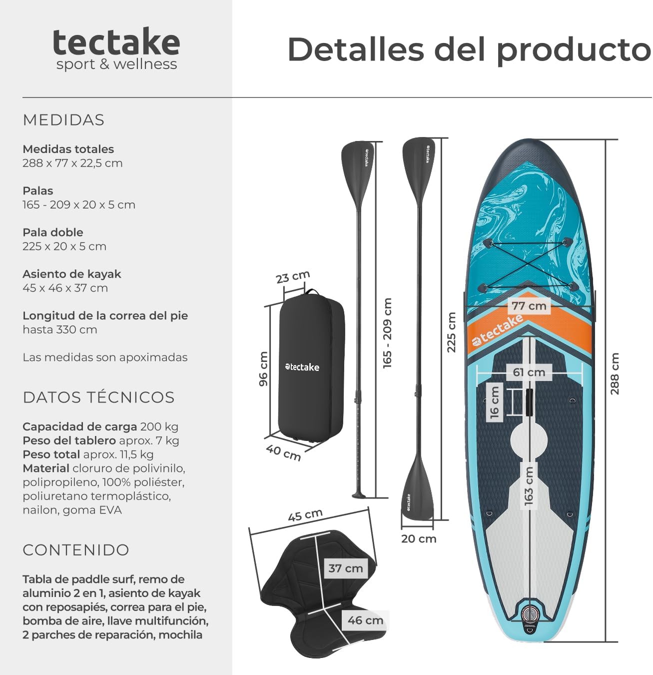 Tabla de Paddle Surf Hinchable Con Remo 2 en 1, Asiento de Kayak, Bomba de Aire, Mochila de Transporte y Accesorios - Imagen 4