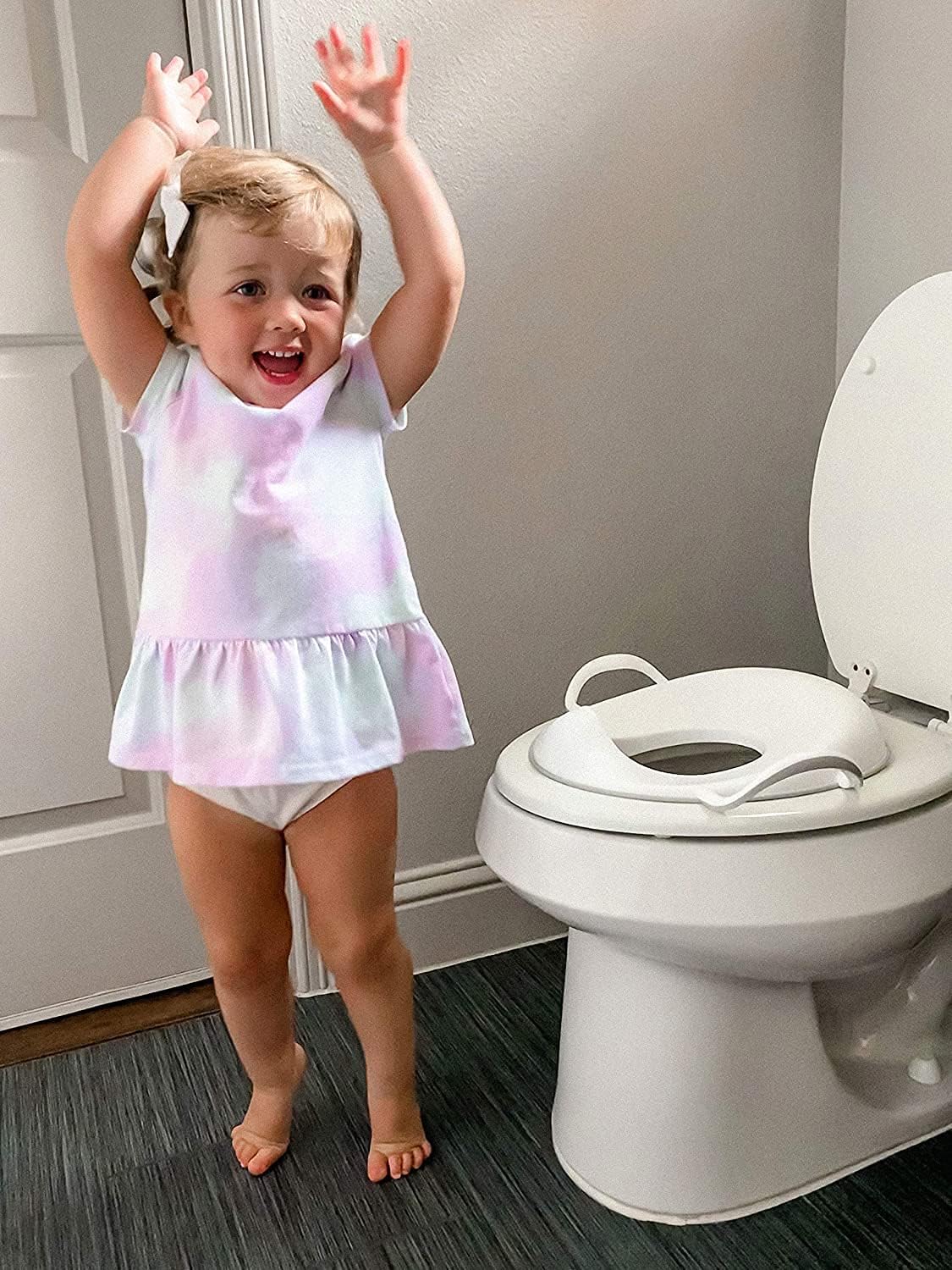 Reductor WC - Asiento inodoro para niños, con asas y con proteccion contra salpicaduras, Blanco, 10+ meses - Imagen 2