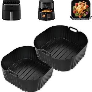 Air fryer envase Molde Silicona Freidora de Aire, 23cm Caliente Air Fryer Accesorios Para Cosori 5,5L/6L/6,2L, Philips Série 2000 6.2L Na230/00,Accesorios Freidora de Aire,Recipiente Air Fryer, 2 piezas