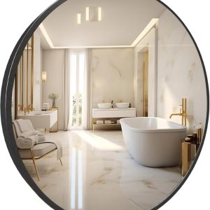 Espejo redondo Marctani Espejo Redondo con Marco de Metal - Espejos Decorativos de Pared Elegante y Moderno - Espejo Entrada Recibidor - Ideal para Decoracion de Baño, Salon y Entraditas Recibidores (Negro, 80 cm)
