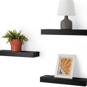 Amazon Basics - Estantes flotantes de Pared de Madera, Paquete de 3, Negro, 40,13 x 12,7 x 4,57 cm