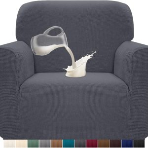 Granbest Funda de sofá elástica en Jacquard de Spandex con Espuma Antideslizante [1 Pieza] 1 Plaza Gris