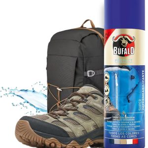 Búfalo - Spray Impermeabilizante Calzado 250ml - Spray Protector Zapatillas Transparente- 100% Repelente al Agua y a la Suciedad | Para Zapatos de Tela, Cuero y Textiles | Protector de Ante y Nobuk