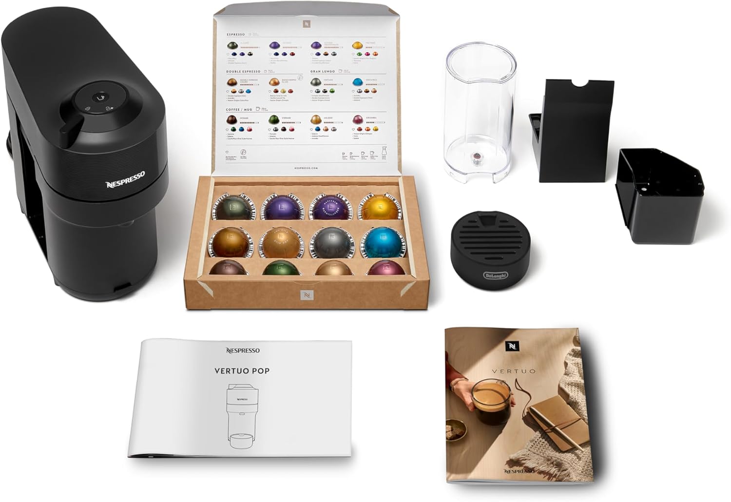 Nespresso De'Longhi Vertuo Pop ENV90.B, Cafetera Automática, Máquina de Café de Cápsulas Desechables, 4 Tamaños de Taza, Tecnología de Centrifugación, Set de Bienvenida Incluido, 1260W, Negro Regaliz - Imagen 3