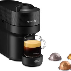 Nespresso cafetera Nespresso De'Longhi Vertuo Pop ENV90.B, Cafetera Automática, Máquina de Café de Cápsulas Desechables, 4 Tamaños de Taza, Tecnología de Centrifugación, Set de Bienvenida Incluido, 1260W, Negro Regaliz
