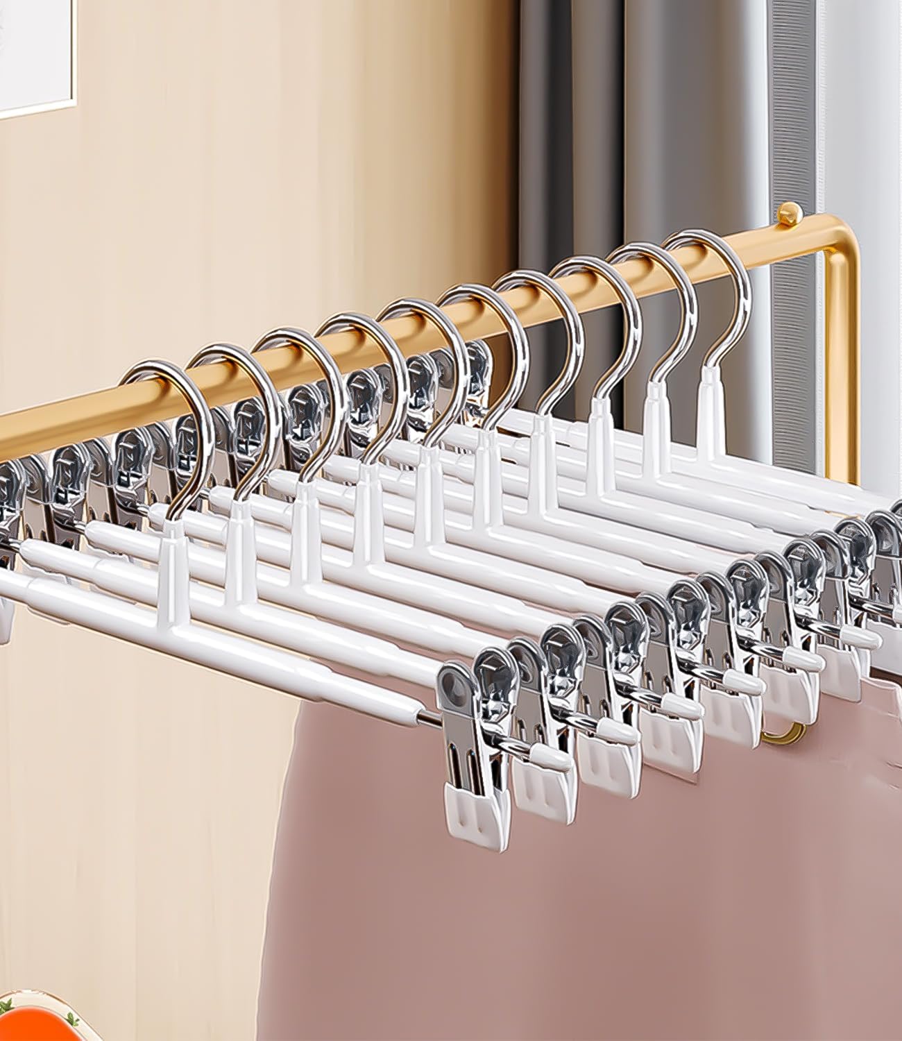 perchas para pantalones de metal, ahorran espacio, perchas con pinzas antideslizantes, perchas para faldas con clips antideslizantes, color blanco, 10 piezas de 30 cm.