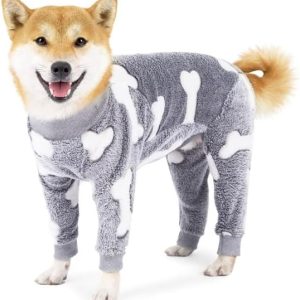 Pijamas para perros TUITA Pijamas de Franela para Perros Medianos y Grandes, Mono Cálido con Patrón de Hueso y Luna, Abrigo, Ropa
