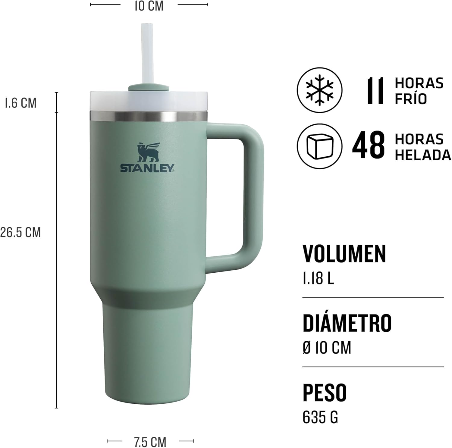 Stanley Quencher H2.0 FlowState Tumbler 1.2L - Termo Conserva el Frío 11 Horas - Helada Durante 48 Horas - Botella Agua Acero Inoxidable - Taza Termica - Vaso Termico Sin BPA - Shale - Imagen 2