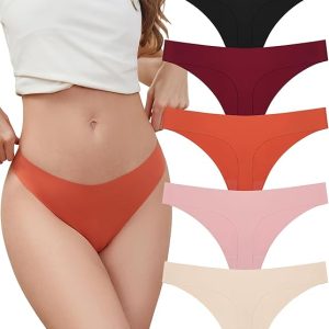 VOENXE Tangas Mujer Pack,Sin Costuras Bragas Mujer,Invisible Braguitas LenceríA BrasileñAs,Microfibra Ropa Interior,Women Underwear Seamless,Deportivos Thong CóModos Sexy Laser Panties,Paquete De 5