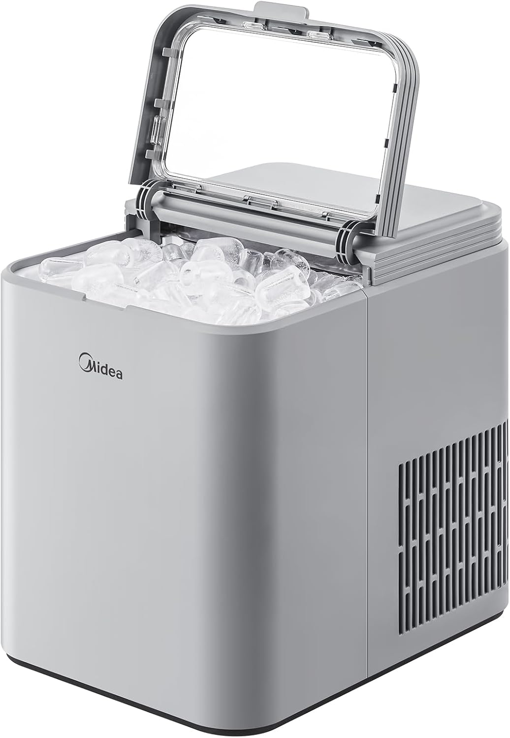 Midea MERI26B1AGY Ice Maker Countertop, 26lbs Portable Ice Maker, 8 Cubes Ready in 6 Mins, Self-Cleaning with Ice Basket and Scoop, 2 Sizes of Bullet Ice for Home, Camping, Office, Party