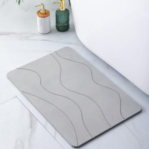 alfombra de baño Pure 4Home Alfombra Diatomita Baño 60x40 – Secado Rápido, Antideslizante y Antibacteriana – Alfombrilla Piedra Diatomita Super Absorbente – Alfombrilla Diatomita - Stone Bath Mat (Grey Waves)
