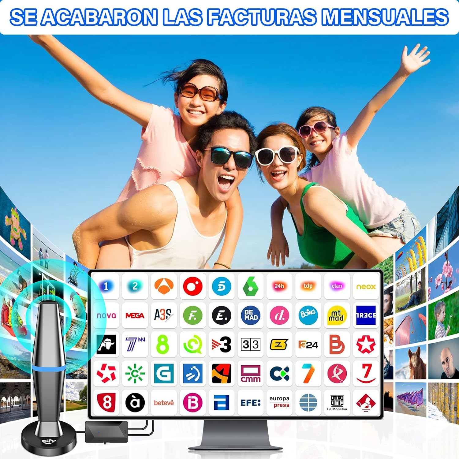 DGUPSP Antena TV Interior Potente 2025, 260+ Millas Receptor Digital 4K/1080P con Base Magnética, Antena TV Portatil,Capta Todos los Canales Locales, Cable Coaxial 3M - All TVs - Imagen 2