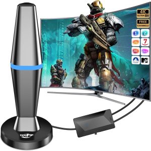 DGUPSP Antena TV Interior Potente 2025, 260+ Millas Receptor Digital 4K/1080P con Base Magnética, Antena TV Portatil,Capta Todos los Canales Locales, Cable Coaxial 3M - All TVs