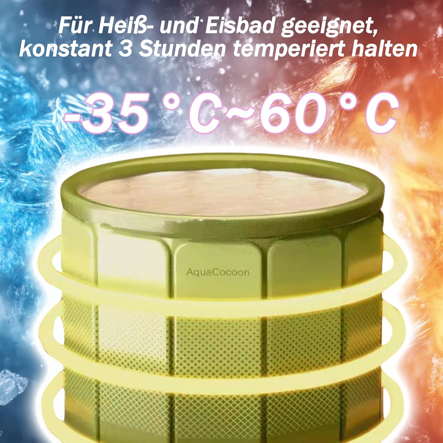 Simcat Bañera plegable portátil, 70 x 65 cm, bañera de hielo para adultos, baño de hielo independiente para el hogar, bañera de remojo con capa de aislamiento gruesa (verde) - Imagen 3