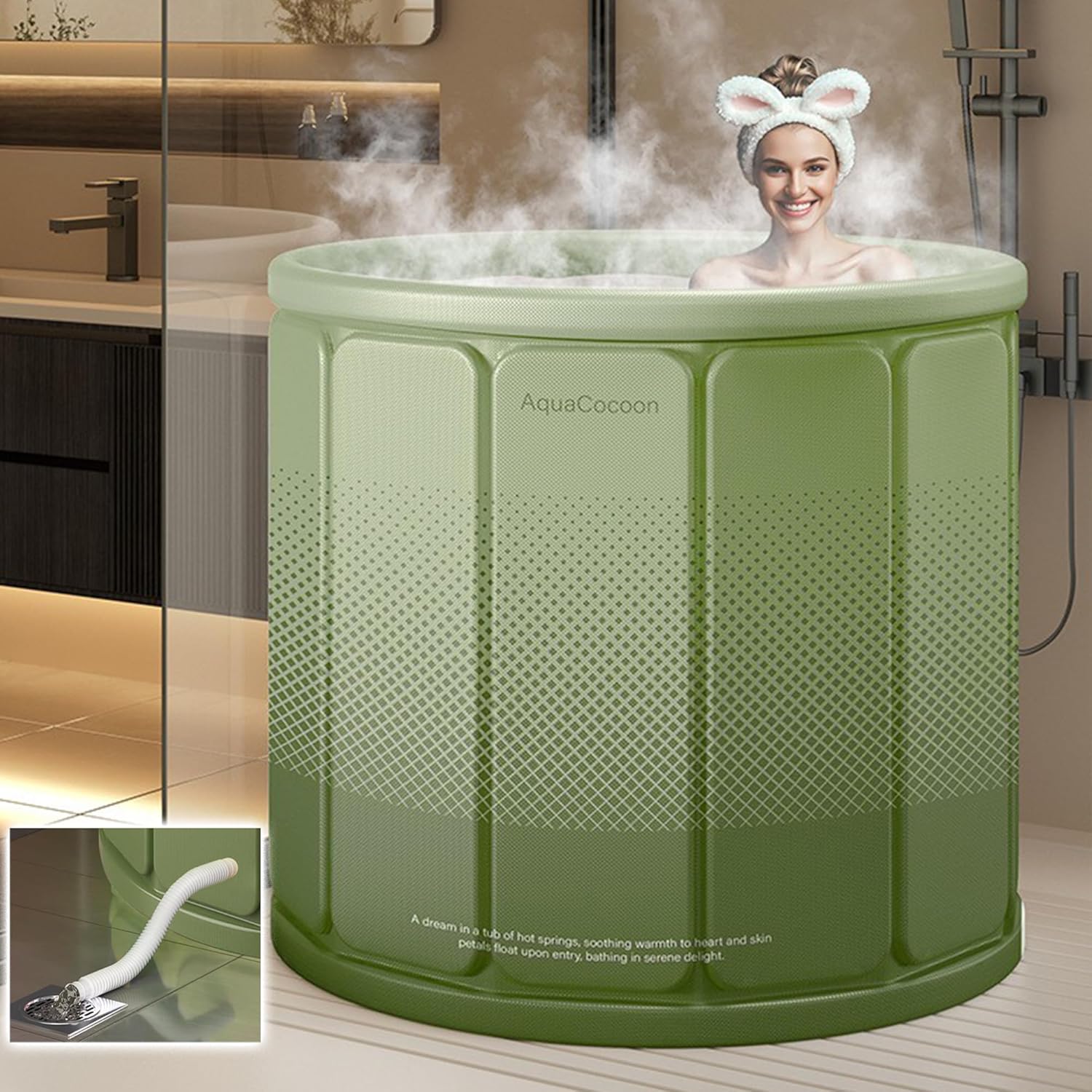 Simcat Bañera plegable portátil, 70 x 65 cm, bañera de hielo para adultos, baño de hielo independiente para el hogar, bañera de remojo con capa de aislamiento gruesa (verde) - Imagen 4