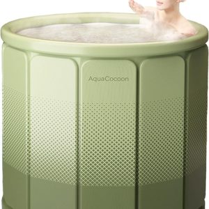 Simcat Bañera plegable portátil, 70 x 65 cm, bañera de hielo para adultos, baño de hielo independiente para el hogar, bañera de remojo con capa de aislamiento gruesa (verde)