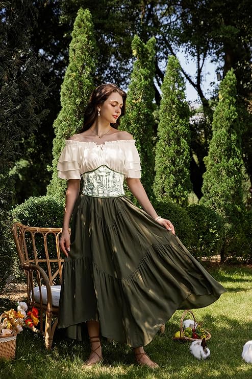 SCARLET DARKNESS Blusa renacentista vintage con volantes y hombros descubiertos para mujer - Imagen 3
