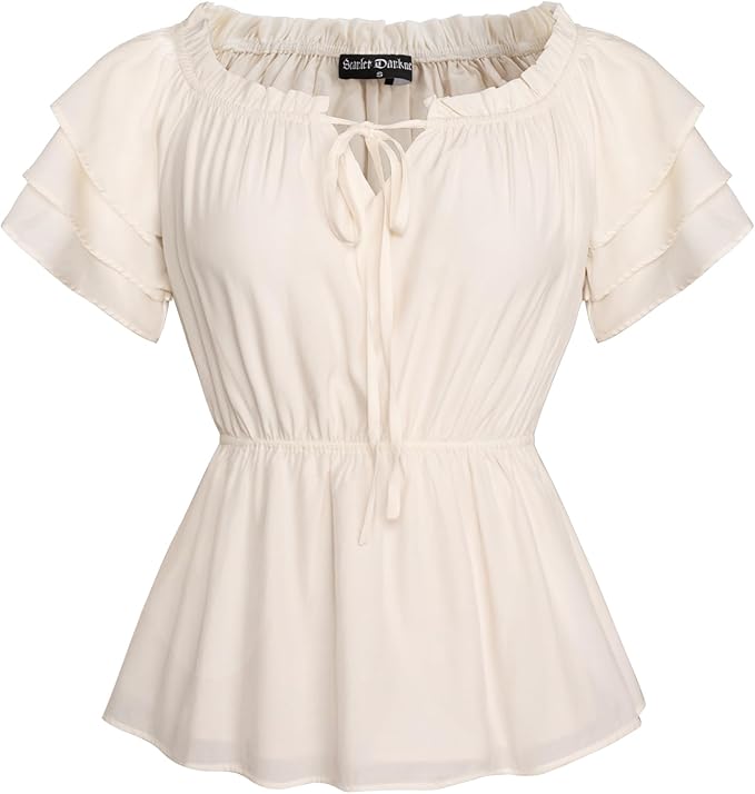 SCARLET DARKNESS Blusa renacentista vintage con volantes y hombros descubiertos para mujer - Imagen 4