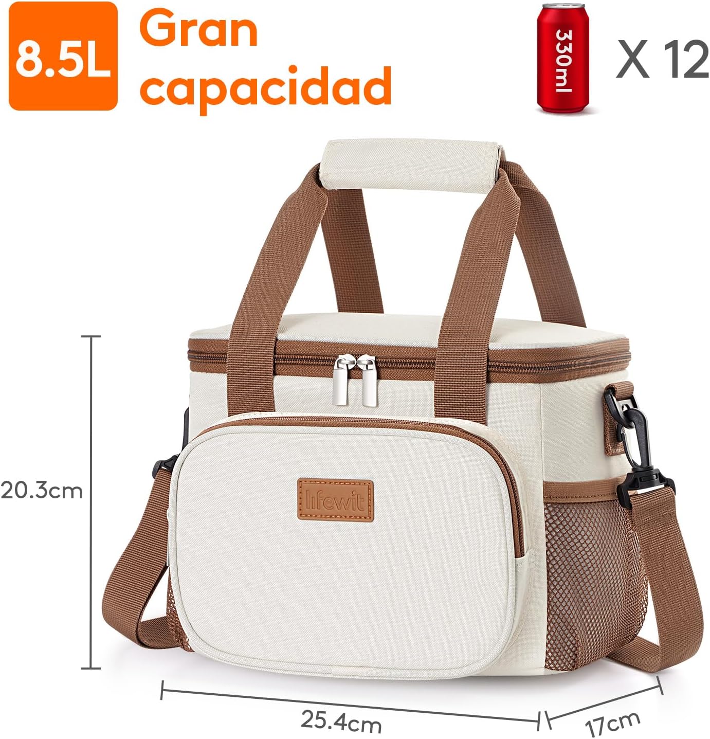 Lifewit Bolsa Termica Porta Alimentos 8.5L(12 Latas), Bolso Comida Trabajo Hombre y Mujer, Lunch Bag para Lonchera, Pequeña Bolsas Nevera Portatil para Playa, Viaje, Work, Beige - Imagen 2