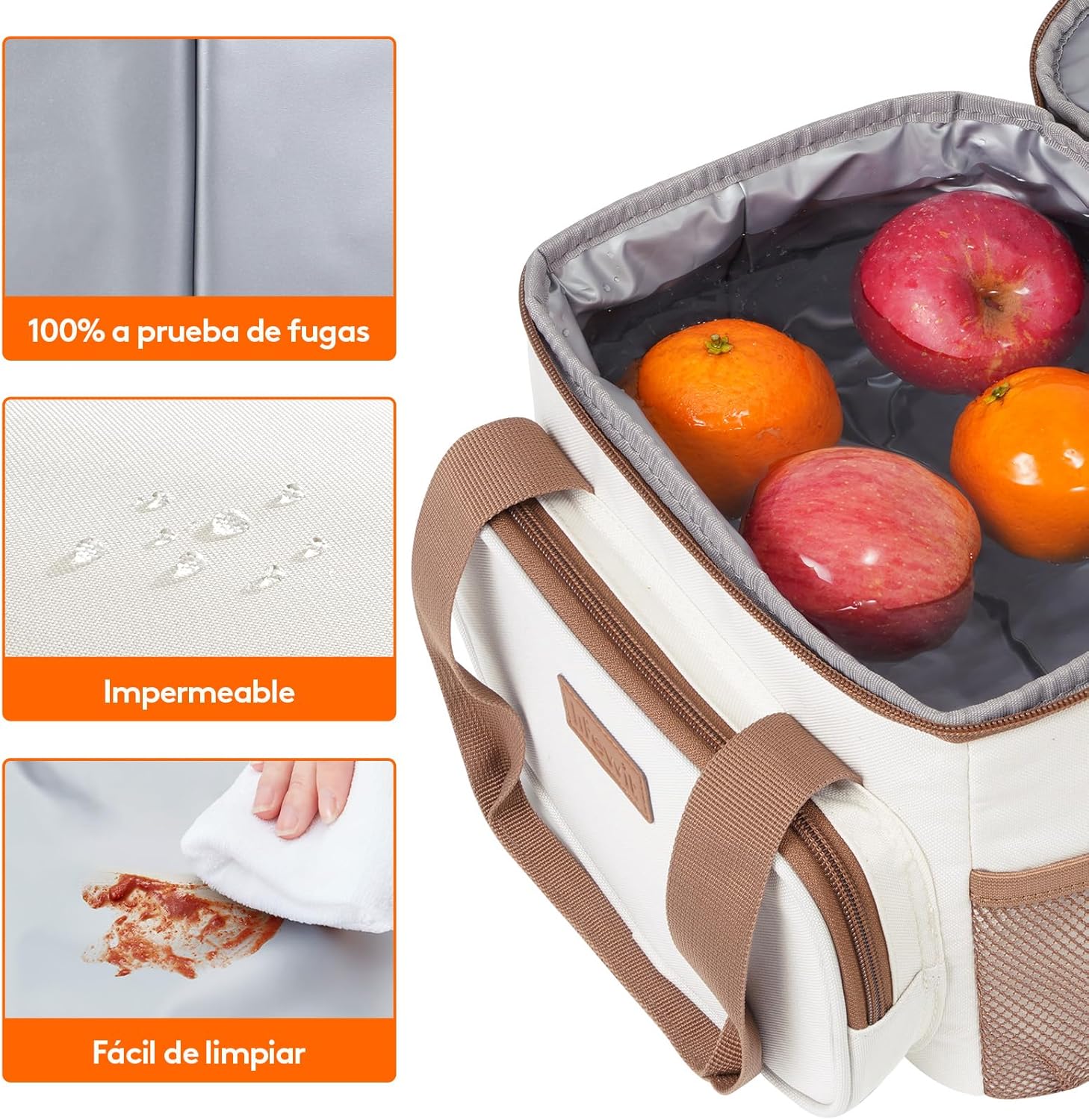 Lifewit Bolsa Termica Porta Alimentos 8.5L(12 Latas), Bolso Comida Trabajo Hombre y Mujer, Lunch Bag para Lonchera, Pequeña Bolsas Nevera Portatil para Playa, Viaje, Work, Beige - Imagen 4