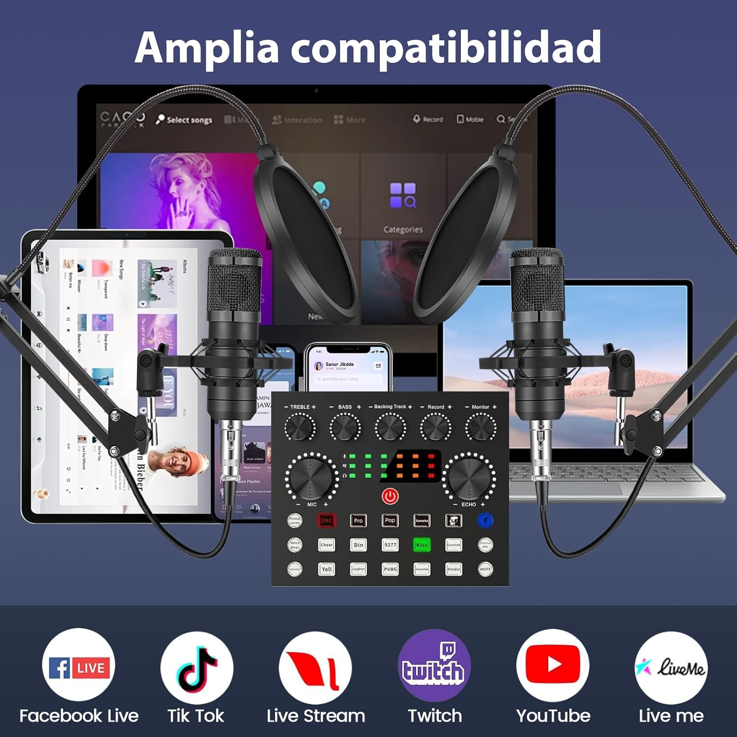 Paquete de equipo de podcast para 2, cambiador de voz y micrófono de condensador - set de micrófonos de podcast para gamers, podcasting, grabación, canto y streaming. - Imagen 4