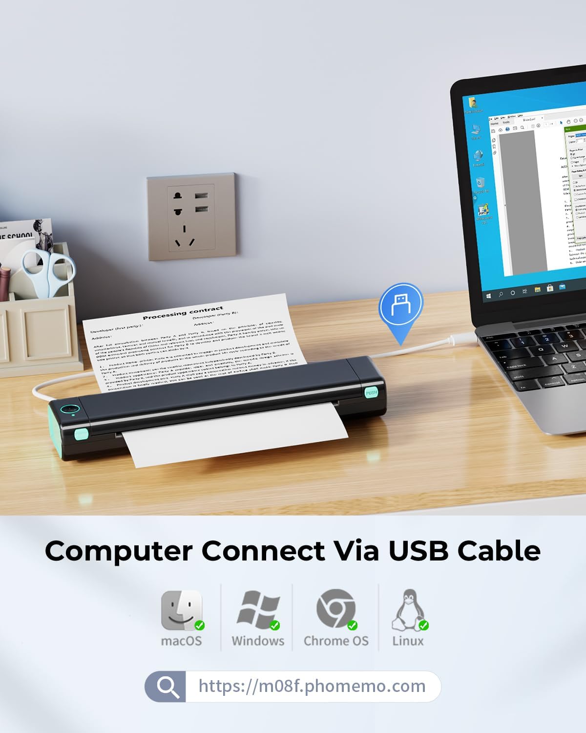 Phomemo M08F Impresora Inalámbrica Portátil Bluetooth Impresora Móvil Sin Tinta, Compatible con Formato A4, Impresora Térmica Compatible con Smartphone y Portátil,con 1 Custodia - Imagen 2