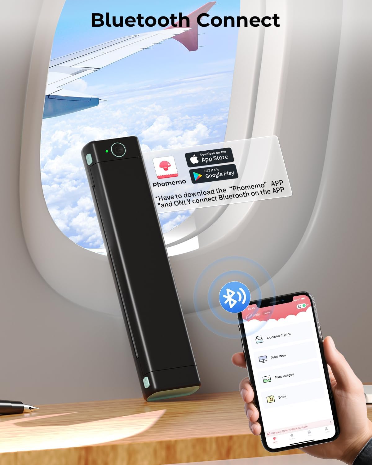 Phomemo M08F Impresora Inalámbrica Portátil Bluetooth Impresora Móvil Sin Tinta, Compatible con Formato A4, Impresora Térmica Compatible con Smartphone y Portátil,con 1 Custodia - Imagen 3