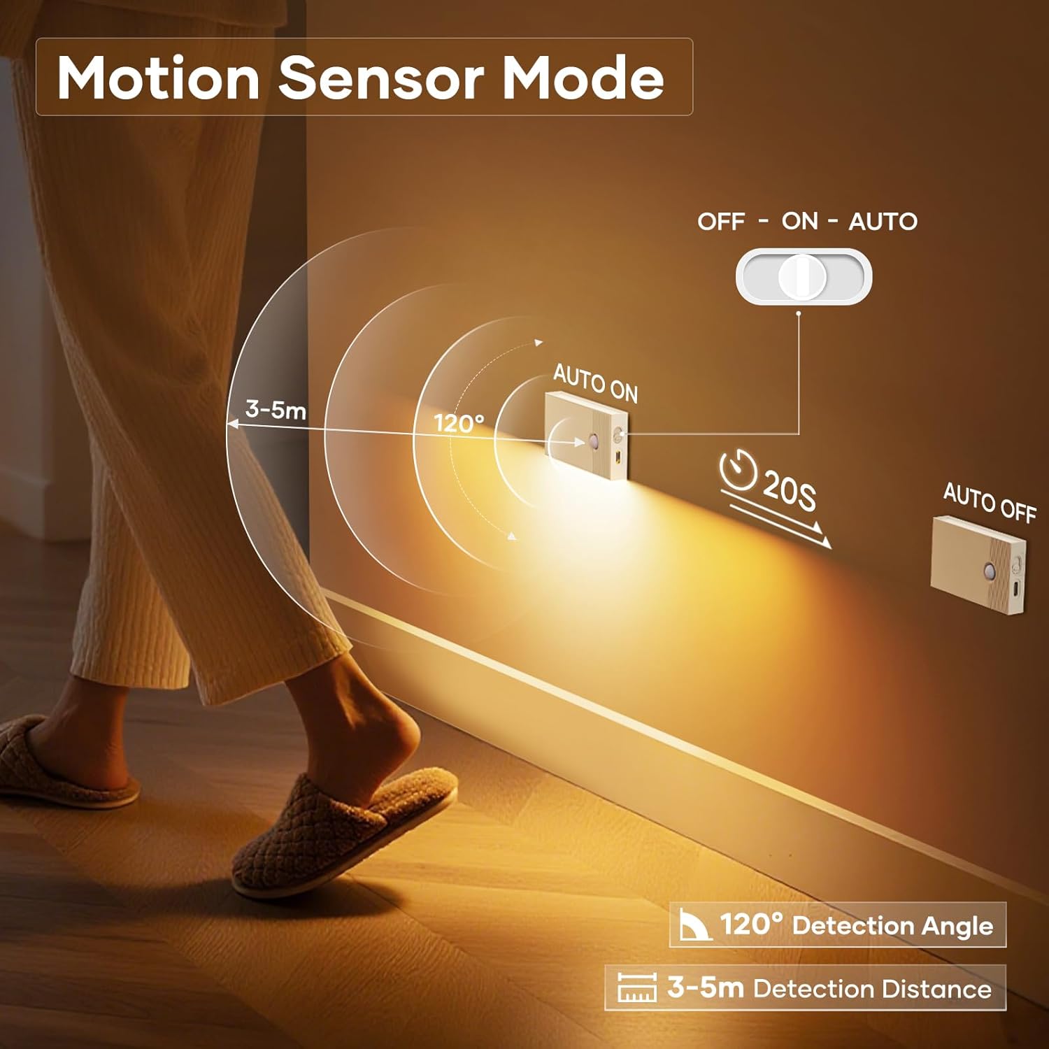 Swoieltr Luz Nocturna con Sensor de Movimiento, 4 Piezas Recargable Nocturna Infantil con 3 Modos, Luz Noche LED Luz Nocturna para Escaleras,Pasillo,Baño,Cocina, Habitaciones para niños,Blanco - Imagen 4