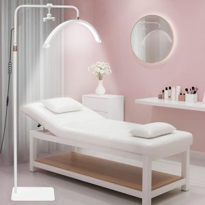 CGBE Lámpara Extensiones Pestañas de Pie: 23 Pulgadas 40W Lámpara Pestañas Media Luna con Soporte Teléfono - Cabezal Giratorio 360° - 3000K-7000K Regulable - para Pestañas/Cuidado de Piel/Tatuaje