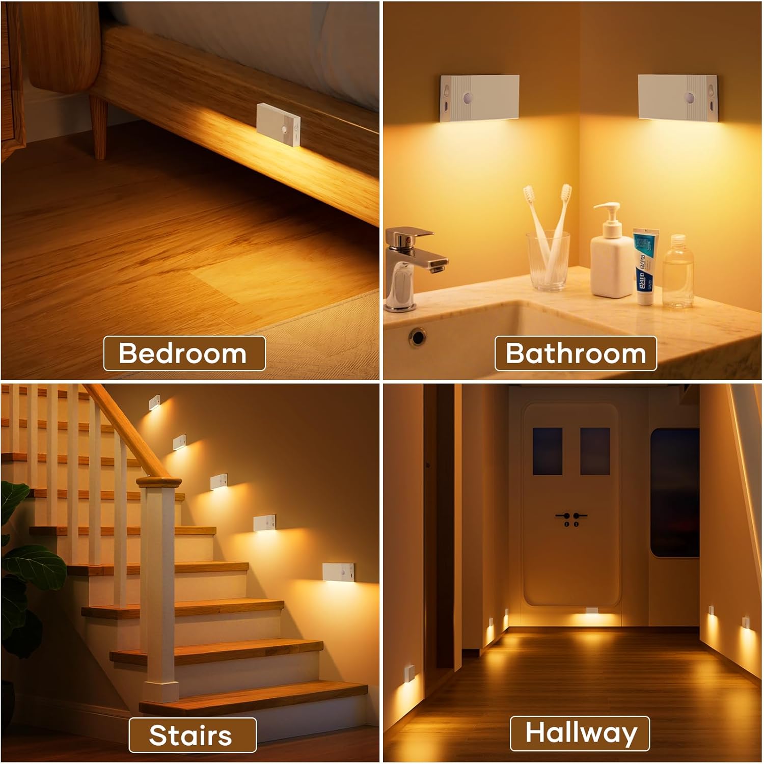 Swoieltr Luz Nocturna con Sensor de Movimiento, 4 Piezas Recargable Nocturna Infantil con 3 Modos, Luz Noche LED Luz Nocturna para Escaleras,Pasillo,Baño,Cocina, Habitaciones para niños,Blanco - Imagen 2
